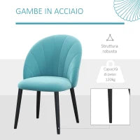 Set 2 Sedie da Salotto e Sala da Pranzo Imbottite, in Metallo e Tessuto Effetto Velluto Verde Chiaro, 52x54x79 cm