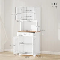 Credenza Alta per Cucina, Mobile Buffet in Legno Bianco, Armadio Dispensa in Stile Classico, Bianco, 68x39.5x170cm