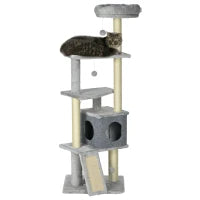 Albero per gatti albero per arrampicarsi per gatti multi-accessori tiragraffi 4 piattaforme 1 nicchia 1 cestino altezza 146 cm grigio