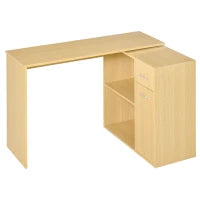 Scrivania Moderna per Computer Girevole con 2 Ripiani e 2 Cassetti, Tavolo da Pranzo in Truciolato, 117x82x74 cm, color Rovere e Legno