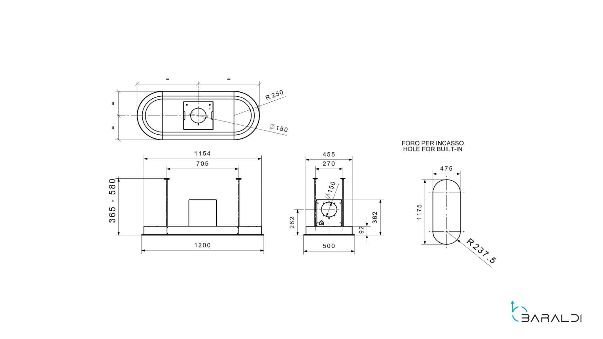 Cappa a soffitto da incasso UNIKA cm 120x50 - Bianca e Nera - 800 m3/h