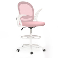 Sedia ufficio altezza alta - Mesh Drafting Chair - Altezza e Poggiapiedi Regolabili - braccioli regolabili - Capacità di Carico 120 kg - Rosa