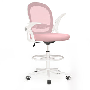 Sedia ufficio altezza alta - Mesh Drafting Chair - Altezza e Poggiapiedi Regolabili - braccioli regolabili - Capacità di Carico 120 kg - Rosa