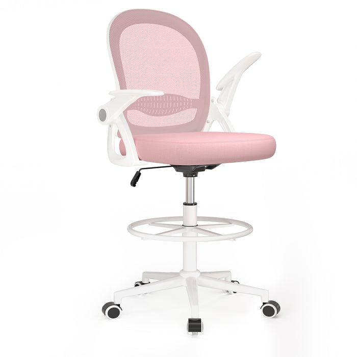 Sedia ufficio altezza alta - Mesh Drafting Chair - Altezza e Poggiapiedi Regolabili - braccioli regolabili - Capacità di Carico 120 kg - Rosa