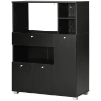 Credenza da Cucina in Legno per Microonde con Armadietti, Mensole e Cassetto, 90x40x120 cm, Nero