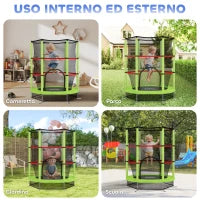 Tappeto Elastico per Bambini 3-6 Anni con Rete di Protezione, 6 Colonne e 3 Ingressi, Ø140x190 cm, Verde e Nero