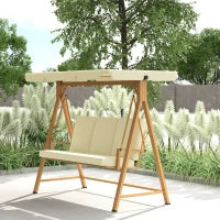 Dondolo da Giardino 3 Posti con Tettuccio Regolabile e Cuscini, 195x120x170 cm, Beige