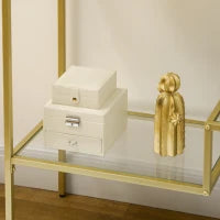 Consolle da Ingresso a 3 Ripiani in Acciaio e Vetro Temperato, 100x32x76 cm, Oro