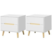 Comodino Moderno con 2 Cassetti, Set 2 Pezzi in Truciolato e Gambe in Legno di Pino, 50Lx40Px50.5A cm, Bianco