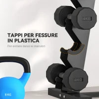 Rastrelliera per Manubri in Acciaio a 5 Livelli con Inserti in Plastica, 35x33x66 cm, Nera