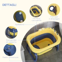 Vaschetta Bagnetto Neonato Pieghevole con Supporto Antiscivolo, Vaschetta da Bagno Portatile per Neonati e Bambini di 0-6 Anni con Foro di Scarico, 75.3x55.4x43cm, Blu e Giallo