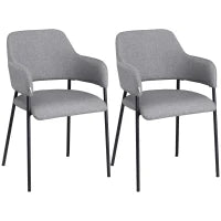 Set da 2 Sedie Imbottite Moderne in Tessuto con Braccioli e Gambe in Acciaio, 54x54x84cm, Grigio