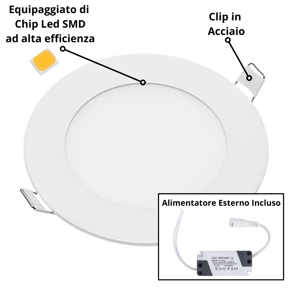Pannello led incasso 110 cm 6watt slim tondo soffitto alimentatore incluso *** temperatura colore lampada 6000k bianc...