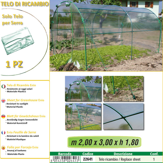 Telo ricambio per serra (200 x 300 x h 180 cm)