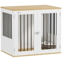 Gabbia per cani, tavolino, ciotole rimovibili girevoli a 360°, 2 porte per cani di taglia media 80x55x71,5cm bianco