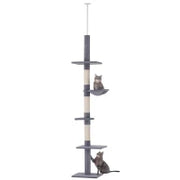 Albero Tiragraffi a 4 Livelli ad Altezza Regolabile, in Truciolato, Peluche e Sisal, 40x34x230-260 cm, Grigio