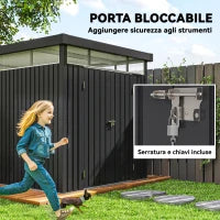 Capanno da Giardino con Lucernario in Acrilico e Fori di Drenaggio, in Acciaio, 200x258x201 cm, Grigio Scuro