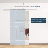 Porta Scorrevole Interna in Vetro Smerigliato e Satinato con Binario B3 in Alluminio per Bagno Cucina Studio Vetro 205x 90x 0,8cm