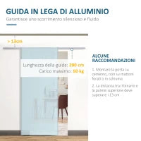 Porte Scorrevoli in Vetro Satinato da Interni con Binario B3 in Alluminio per Bagno Cucina Studio 205x90x0,8cm