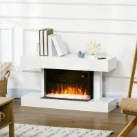 Caminetto Elettrico da Parete a 11 Colori con Spegnimento Automatico e Timer 12h, 98x27x54.5 cm, Bianco