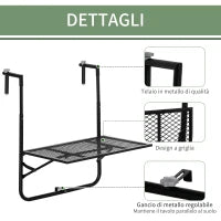 Tavolo da Ringhiera Pieghevole e Regolabile in Metallo, 60x60x57-72cm, Nero