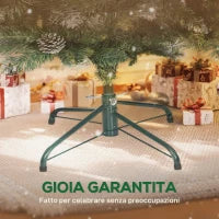 Albero di Natale Alto 150 cm da Interno con 398 Rami, Pigne e Bacche Rosse, Base in Metallo, Verde