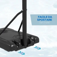 Canestro Basket a 6 Altezze Regolabili con Base Riempibile e Rotelle, in PE, Acciaio e Poliestere, Nero