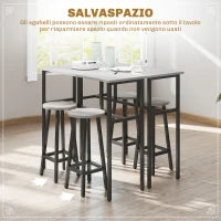 Set da Bar 6 Pezzi con 4 Sgabelli da Bar e 2 Tavoli Alti in Legno Truciolato e Acciaio per Cucina e Soggiorno, Grigio