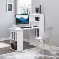 Scrivania Computer con Libreria Salvaspazio, Tavolo da Pranzo per Ufficio e Studio, 120x55x120 cm, Bianco