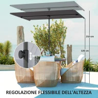 Ombrellone per Esterni 1.5x2 m Girevole a 180°, in Poliestere e Alluminio, 150x205x120-215 cm, Grigio Scuro
