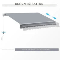 Tenda da Sole 3x2.5 m Avvolgibile per Porte e Finestre, in Alluminio e Poliestere Anti-UV, Grigio
