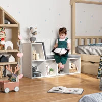 Libreria Panca 2 in 1 con 5 Scomparti Portaoggetti e 2 Cuscini, 108 x 30 x 60 cm, Bianco e Grigio