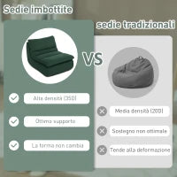 Sedia da Terra Moderna e Imbottita in Tessuto Effetto Velluto Verde e Schiuma, 82x103x75 cm