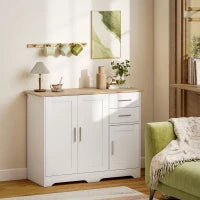 Credenza Moderna in Legno con 2 Cassetti e 2 Armadietti, 100x40x78 cm, Bianco e color Legno