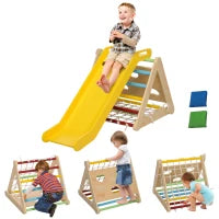 Gioco Arrampicata Bambini con Triangolo Montessori 5 in 1 con Corda, Scivolo e Sacchi, in Legno, 119x63x61 cm