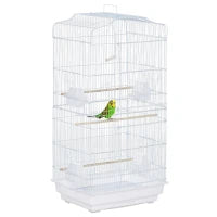 Gabbia per Uccelli con Trespoli, Altalena e Ciotole, Voliera in Metallo e Plastica, 46.5x35.5x92cm, Bianco