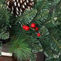 Ghirlanda Natalizia 180 cm con Rami Innevati e 30 Luci Bianche, Pigne e Bacche per Interni