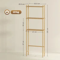 Mobile Sopra WC a 3 Ripiani a Doghe Salvaspazio in Bambù, 63.5x25.5x181 cm, color Legno