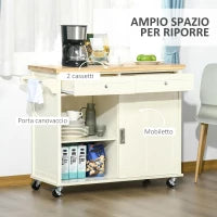 Isola per Cucina per Utensili e Accessori con Cassetti, Armadietto e Portasciugamani, 110x49.5x89.5 cm, Bianco