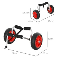 Carrello per Kayak Pieghevole Pneumatici 25cm Adatto a Tutte le Superfici Max 70kg Alluminio 62x35x30cm