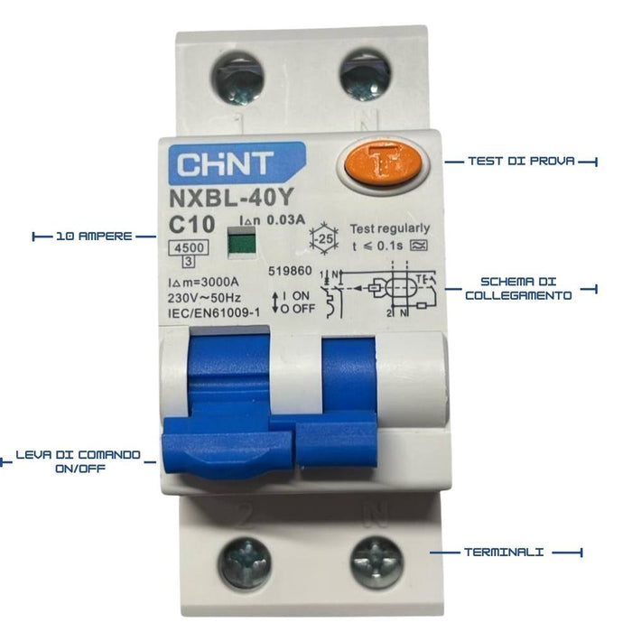 Chint 519860 nxbl40y c10 1p+n 6a 30ma 4,5ka interruttore magnetotermico