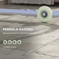 Pergola Gazebo 3x3 m con Rotelle, Copertura Anti-UV e Telaio in Acciaio, Grigio