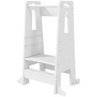 Scala Montessori per Bambini Regolabile su 3 Livelli con Barra di Sicurezza, in Legno, 45x47.5x91 cm, Bianco