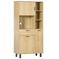 Credenza Cucina Alta con un Cassetto e 3 Armadi, Mobile Buffet con 4 Nicchie e Passacavi, 78x40x166cm, Legno naturale| Aosom Italy