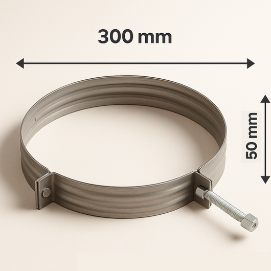 Collare nervato in acciaio inox Ø 300 mm per fissaggio canna fumaria in confezione da due pezzi