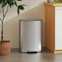 Pattumiera a Pedale da 50L con Coperchio Ammortizzato, Apertura a 90° e Secchio Rimovibile, Acciaio Inox, Grigio