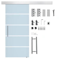 Porta Scorrevole Interna in Vetro Smerigliato e Satinato con Binario B2 e Maniglia per Bagno Cucina Studio Vetro 205x 102.5x 0,8cm