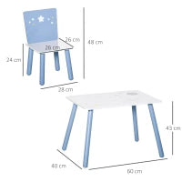 Tavolo con Sedie Bambini e Bambine 2-4 Anni in Legno Azzurro e Bianco