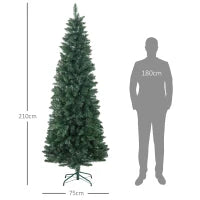 Albero di Natale Artificiale 210cm con 687 Rami, Design Alto e Stretto con Base Pieghevole, Verde