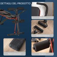 Panca Multifunzione, 6 livelli di Inclinazione, fino a 150 kg, in Acciaio e Pelle sintetica, 145x49x57-127 cm, Nera e Rossa